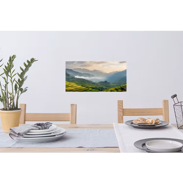 Rijstvelden - Bergen - Groen - Natuur Muursticker klein -eettafel