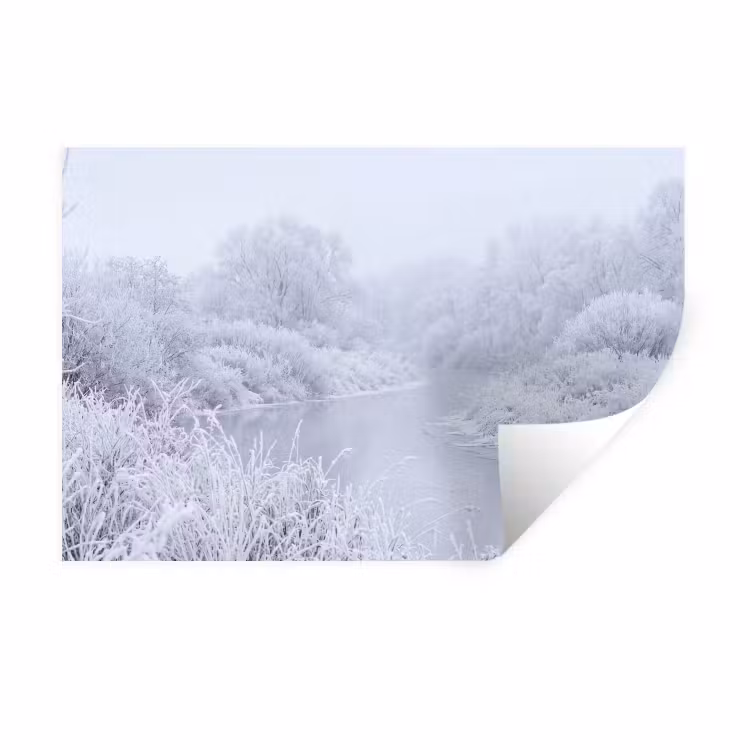 Rivier - Sneeuw - Bos - Winter - Schilderachtig Muursticker klein -3d