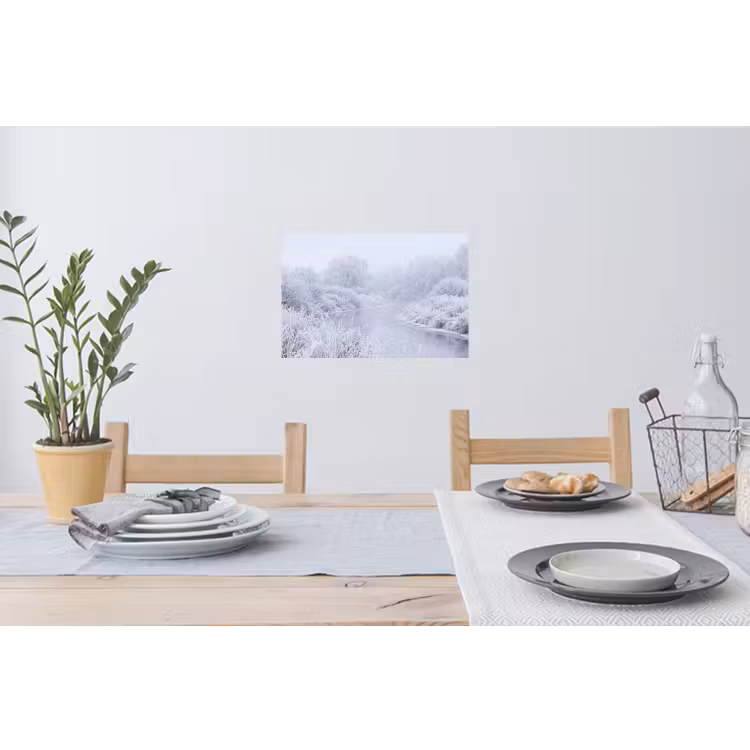 Rivier - Sneeuw - Bos - Winter - Schilderachtig Muursticker klein -eettafel