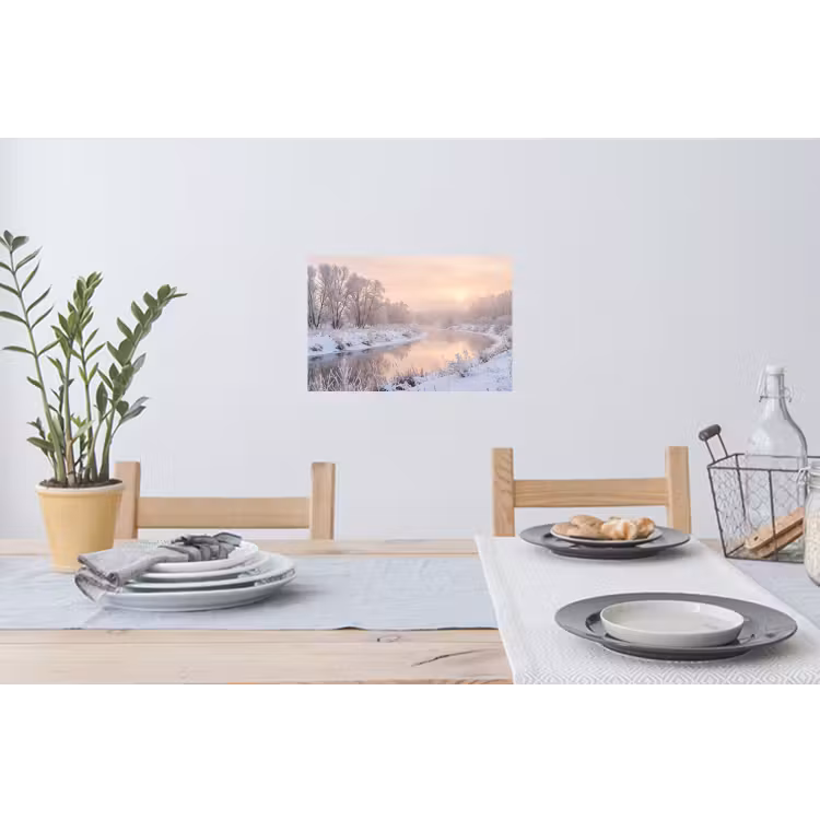 Rivier - Winter - Landschap - Sneeuw - Zonsopgang Muursticker klein -eettafel