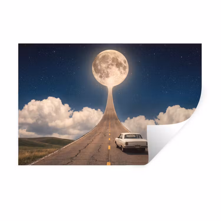 Wall Sticker - Road - Moon - Night - Weg - Maan - Nacht Muursticker klein