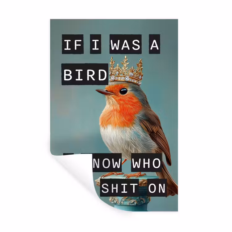 Roodborstje - Vogel - Blauw - Decoratie Muursticker klein -3d