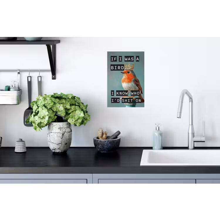 Roodborstje - Vogel - Blauw - Decoratie Muursticker klein -keuken