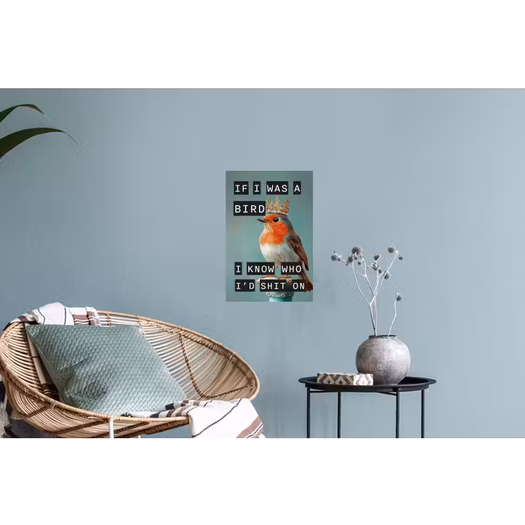 Roodborstje - Vogel - Blauw - Decoratie Muursticker klein -plant