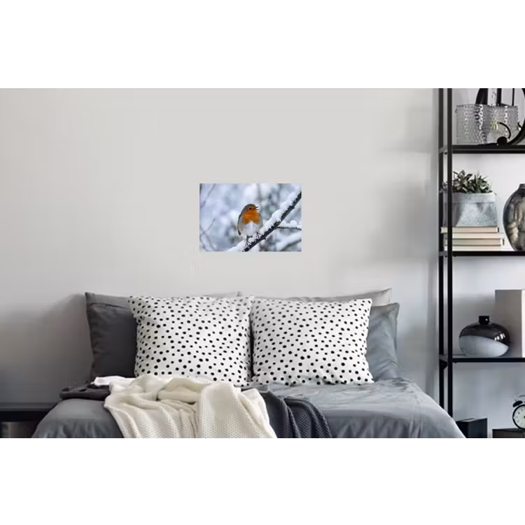 Roodborstje - Tak - Sneeuw - Winter - Levendig Muursticker klein -slaapkamer