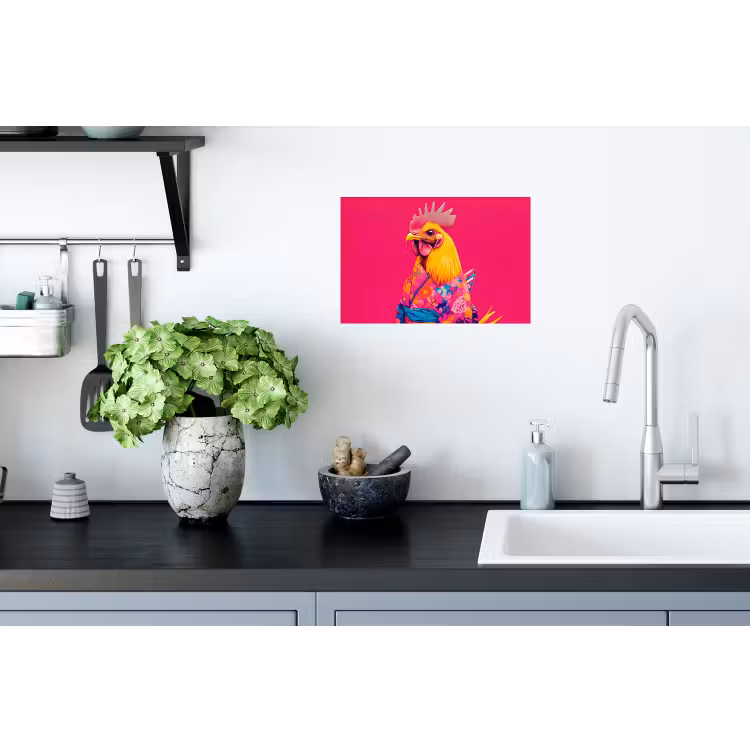 Haan - Kleurrijk - Kimono - Roze Muursticker klein -keuken