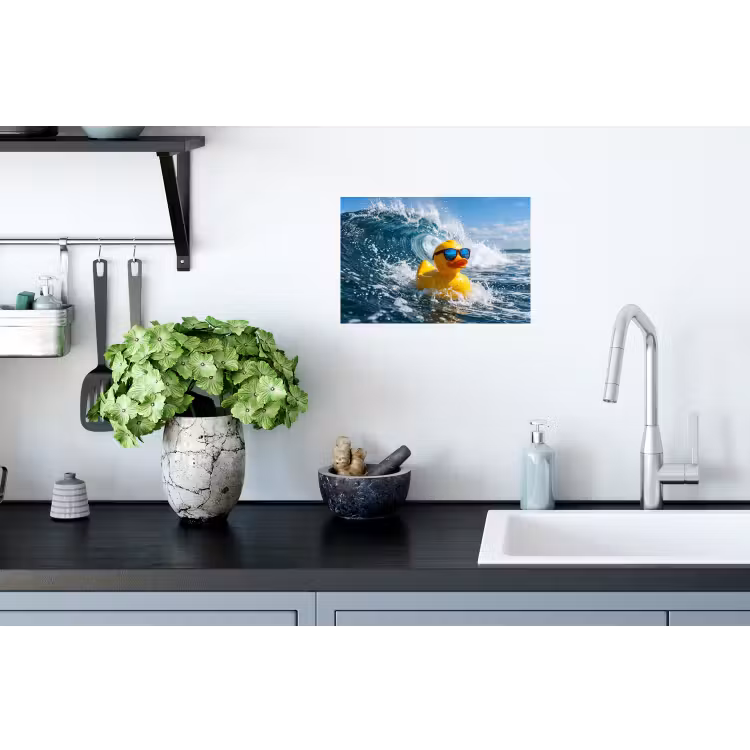 Badeend - Stoer - Golven Muursticker klein -keuken