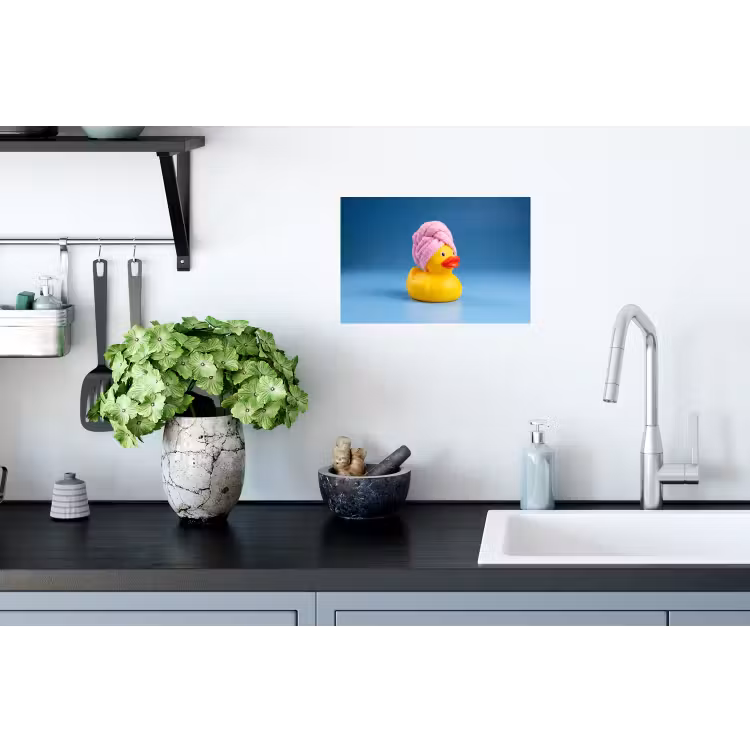 Badeend - Handdoek - Blauw Muursticker klein -keuken