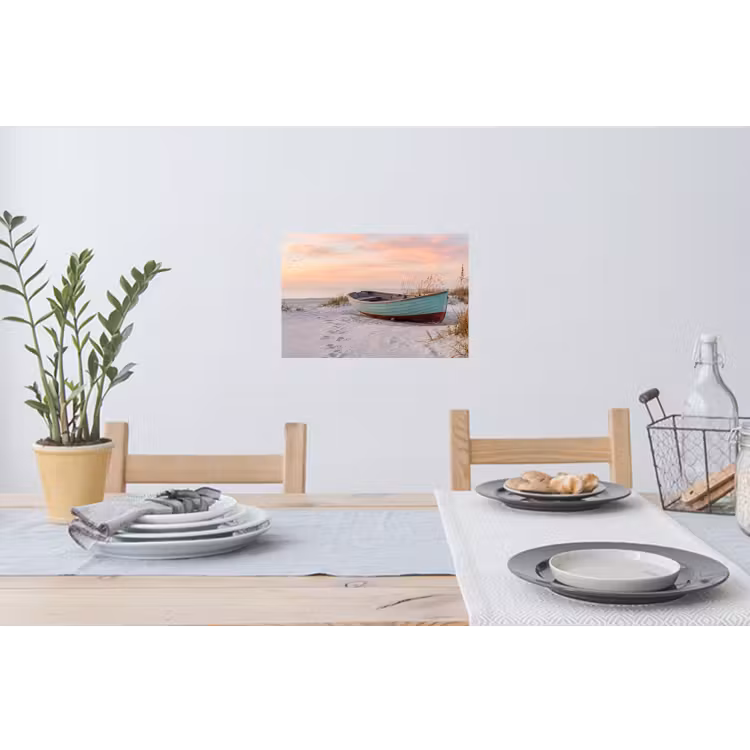 Rustiek - Roeiboot - Zandstrand Muursticker klein -eettafel