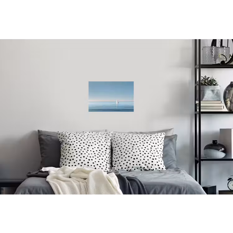 Zeilbootje - Kalme zee - Helderblauwe hemel Muursticker klein -slaapkamer