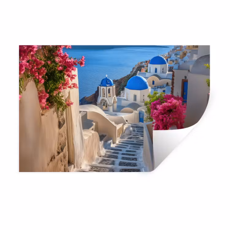 Santorini - Bloemen - Griekenland Muursticker klein -3d