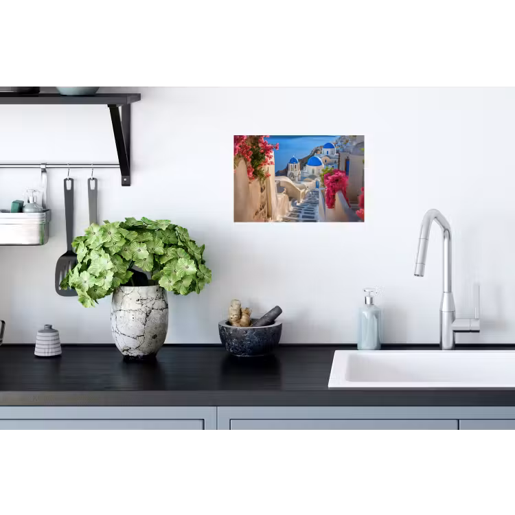 Santorini - Bloemen - Griekenland Muursticker klein -keuken
