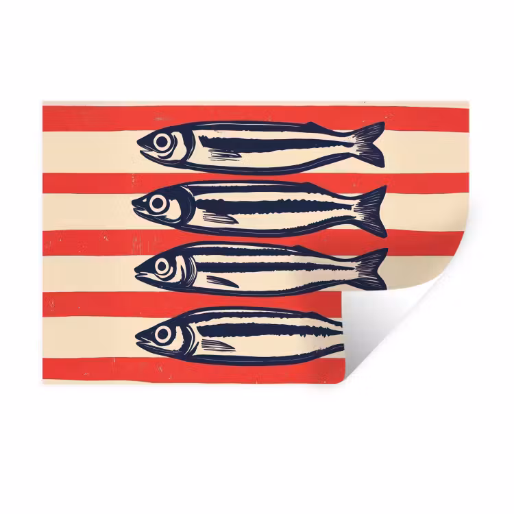 Sardines - Rood en beige strepen Muursticker klein -3d