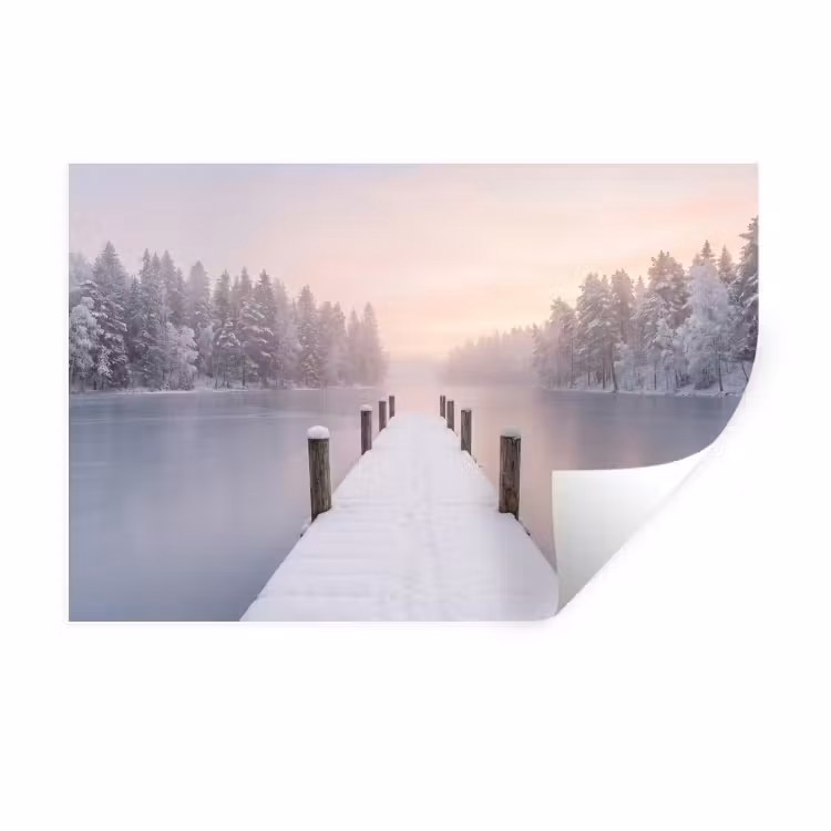 Steiger - Meer - Mist - Winter - Serene Muursticker klein -3d