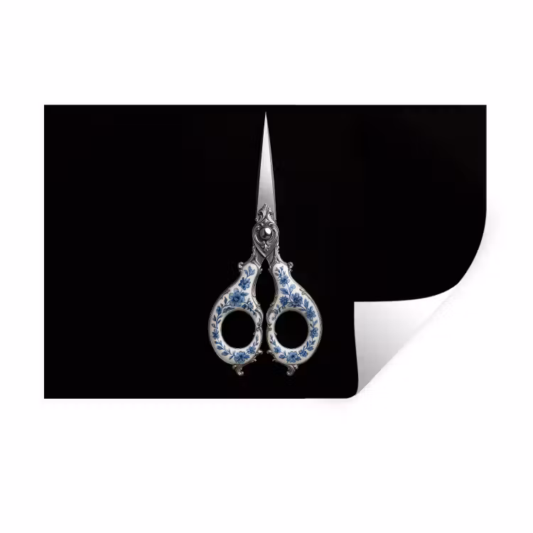 Schaar - Delfts blauw - Zwart Muursticker klein -3d