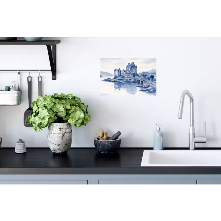 Schots - Kasteel - Blauw - Aquarel Muursticker klein -keuken