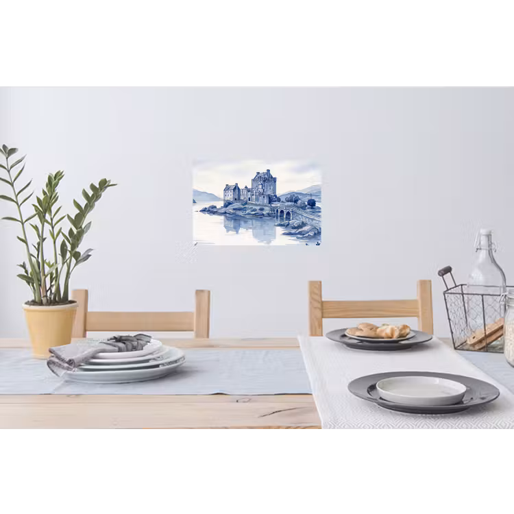 Schots - Kasteel - Blauw - Aquarel Muursticker klein -eettafel