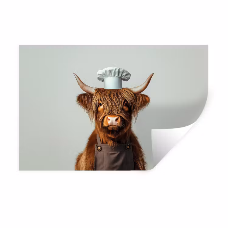 Schotse Hooglander - Bruin - Hoorns - Kokskleding Muursticker klein -3d