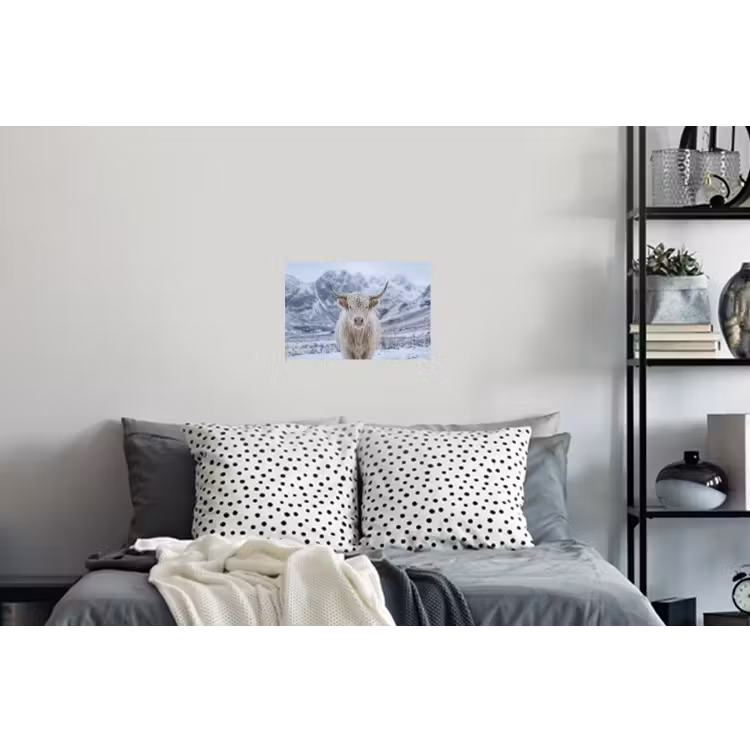 Schotse Hooglander - Sneeuw - Bergen - Winter Muursticker klein -slaapkamer