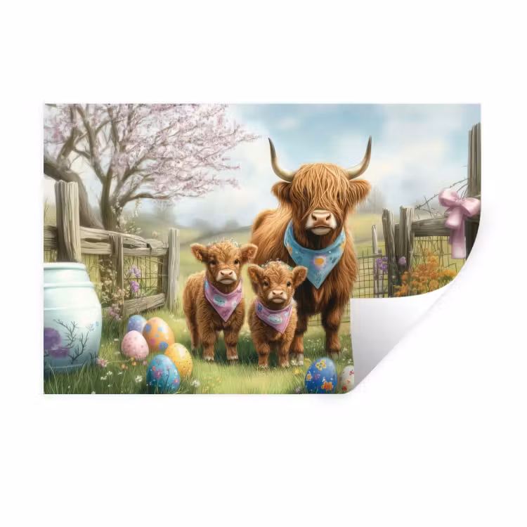 Schotsehooglanders - Paaseieren - Lente Muursticker klein -3d