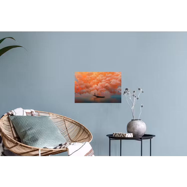 Zee - Boot - Wolken - Oranje Muursticker klein -plant