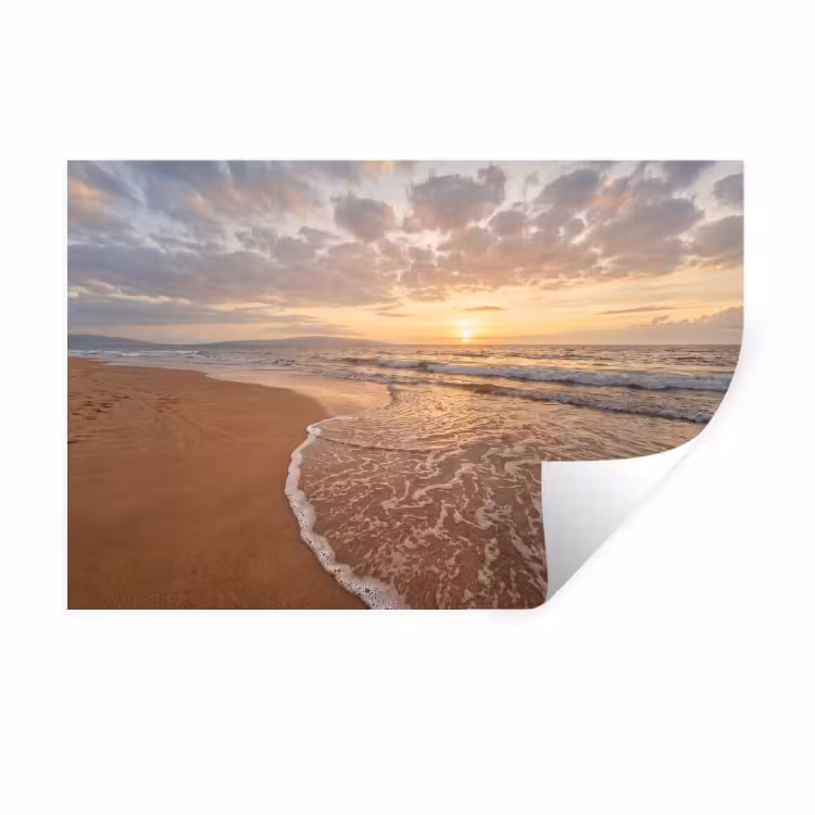 Zee - Kustlijn - Wolken - Landschap - Oranje Muursticker klein -3d