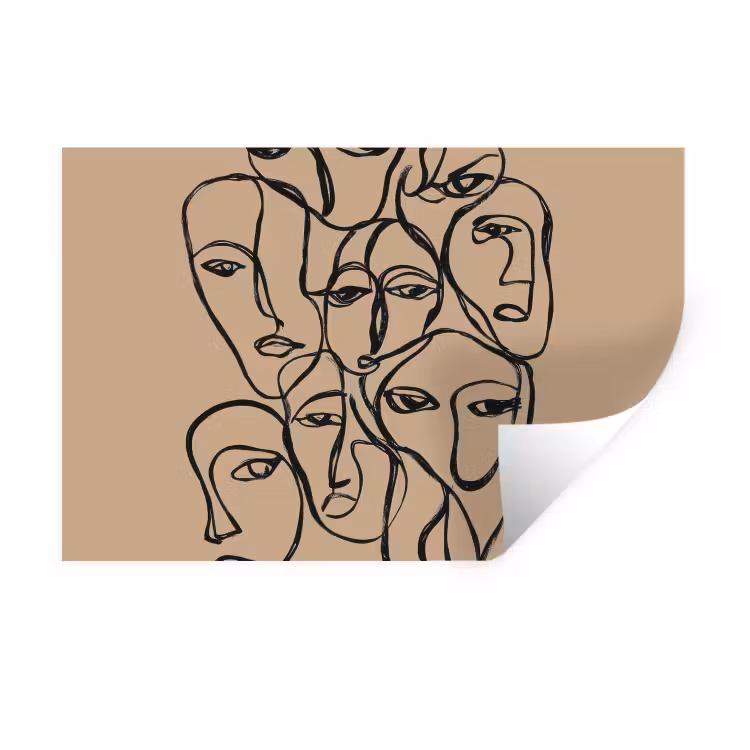 Gezichtenzee - Lijntekening - Abstract Muursticker klein -3d