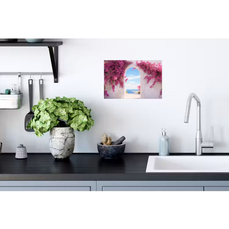 Zee - Roze - Bloemen - Poort Muursticker klein -keuken