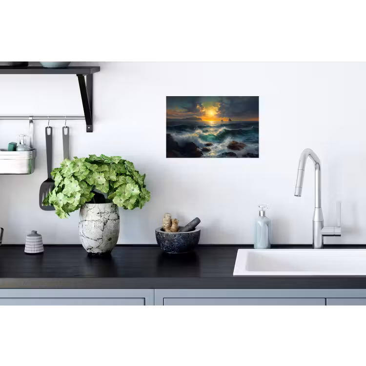 Zee - Zon - Golven - Rotsen Muursticker klein -keuken