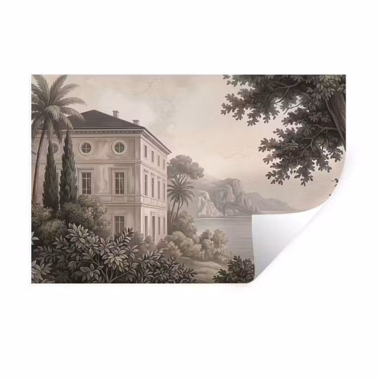 Zee - Villa - Beige Muursticker klein -3d