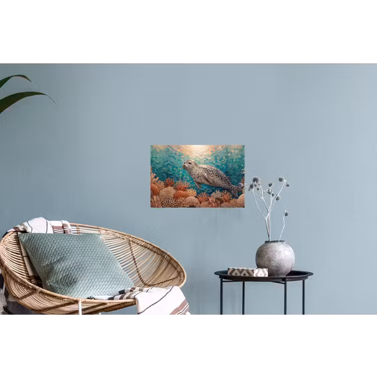 Zeehond - Mozaïek - Onderwater - Dieren - Blauw Muursticker klein -plant