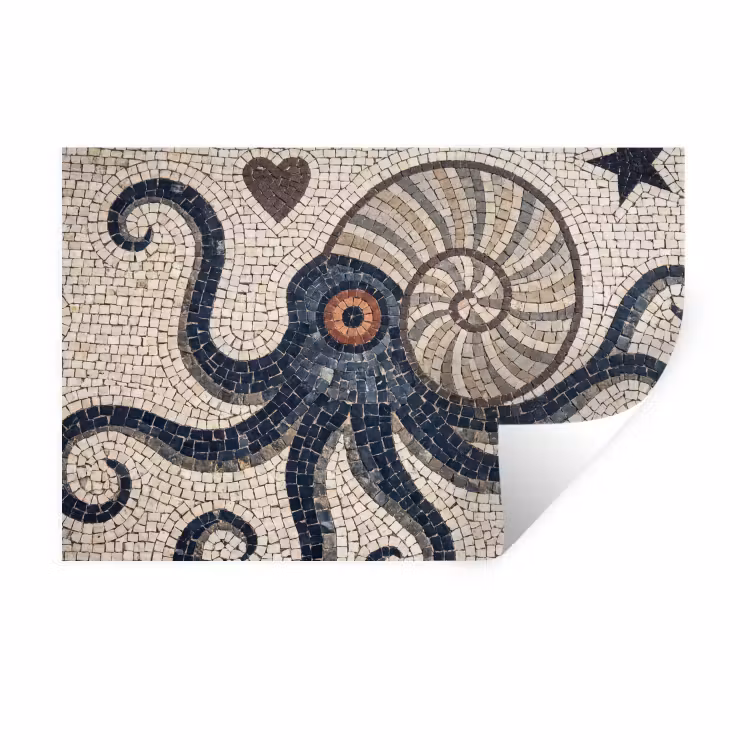 Zeeleven - Mozaïek - Kunst - Vintage - Beige Muursticker klein -3d