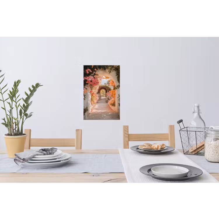 Doorkijk - Boog - Bloemen - Pastel Muursticker klein -eettafel