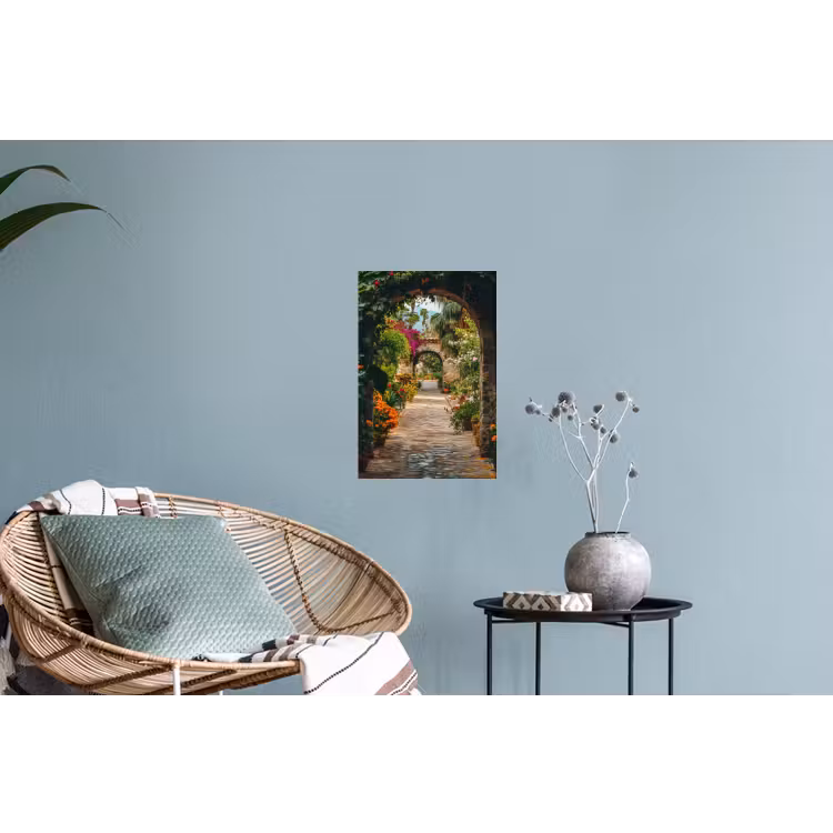 Doorkijk - Bloemen - Poort - Stenen Muursticker klein -plant