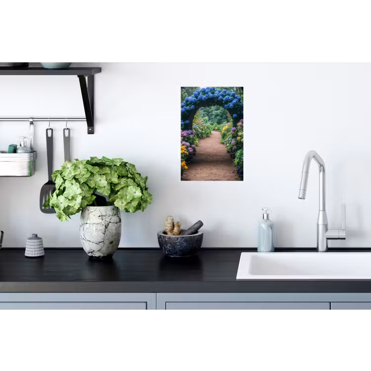 Doorkijk - Bloemen - Hortensia - Pad Muursticker klein -keuken