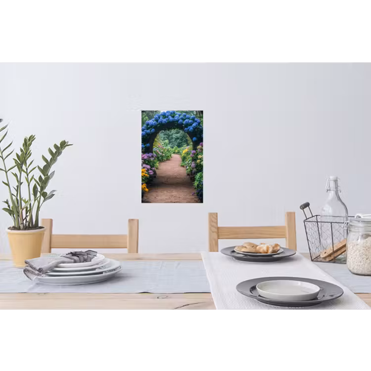 Doorkijk - Bloemen - Hortensia - Pad Muursticker klein -eettafel