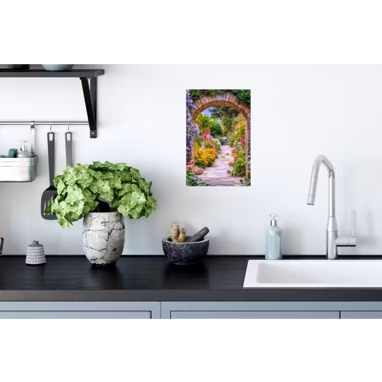 Doorkijk - Bloemen - Pad - Natuur Muursticker klein -keuken
