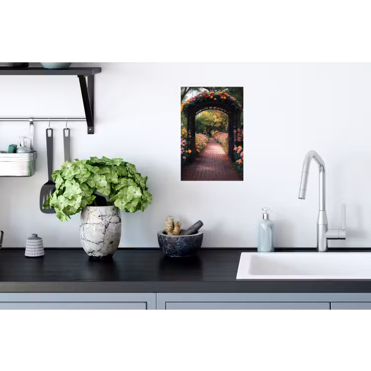 Doorkijk - Bloemen - Pad - Natuur - Kleurrijk Muursticker klein -keuken