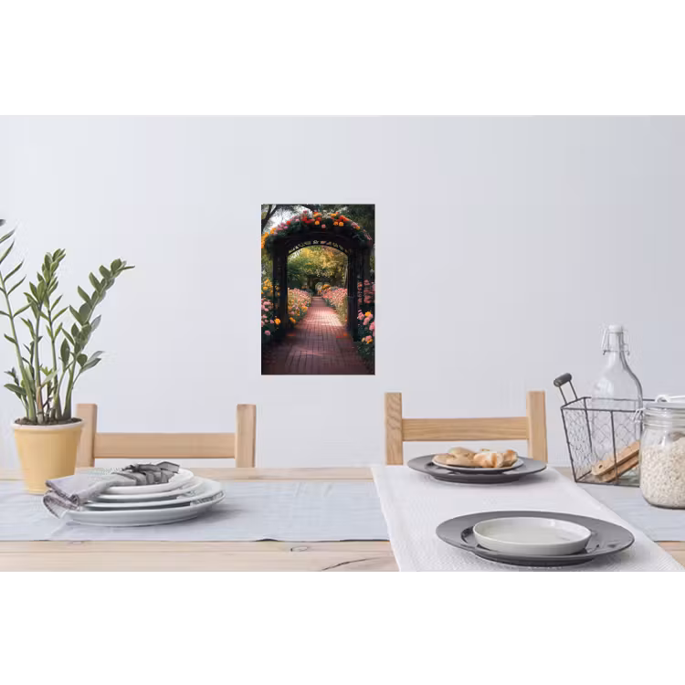 Doorkijk - Bloemen - Pad - Natuur - Kleurrijk Muursticker klein -eettafel