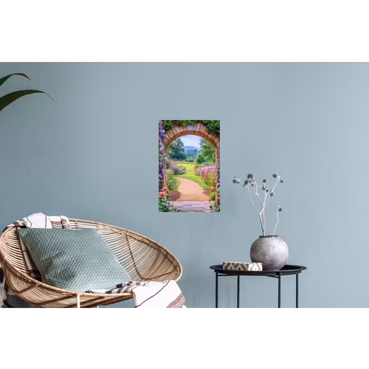 Doorkijk - Poort - Bloemen - Tuin Muursticker klein -plant