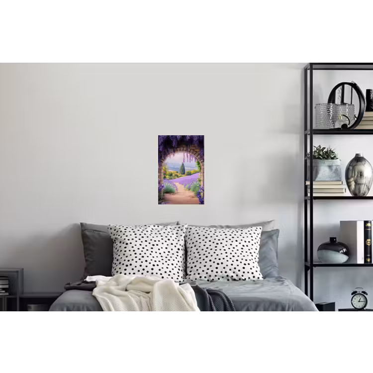 Doorkijk - Lavendel - Bloemen - Paars - Poort Muursticker klein -slaapkamer