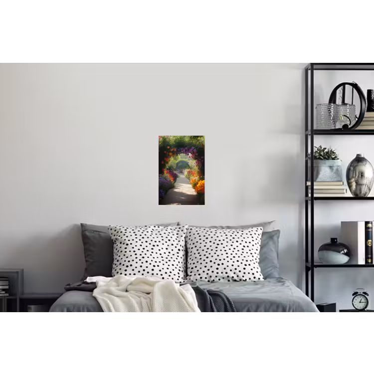 Doorkijk - Pad - Bloemen - Struik - Kleurrijk Muursticker klein -slaapkamer