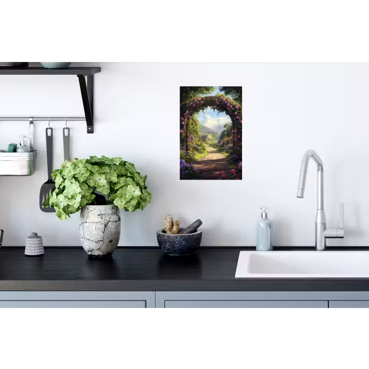 Doorkijk - Rozenboog - Uitzicht - Landschap - Bloemen Muursticker klein -keuken