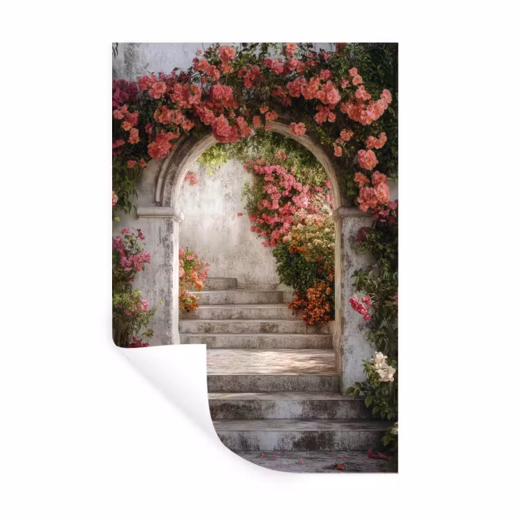 Doorkijk - Rozen - Vintage - Poort Muursticker klein -3d