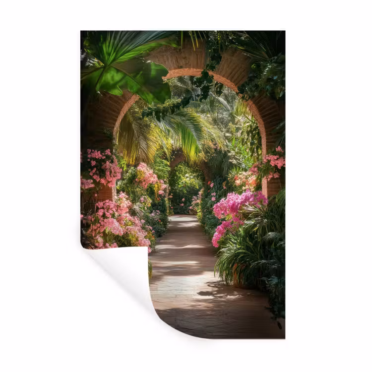 Doorkijk - Tropisch - Bloemen - Natuur Muursticker klein -3d