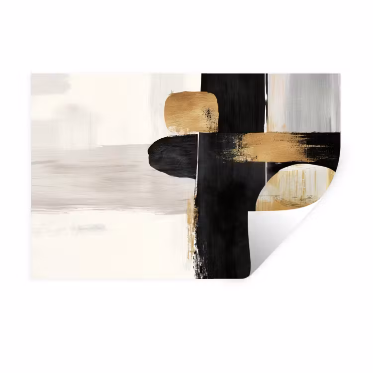 Vormen - Penseelstreken - Abstract - Goud Muursticker klein -3d