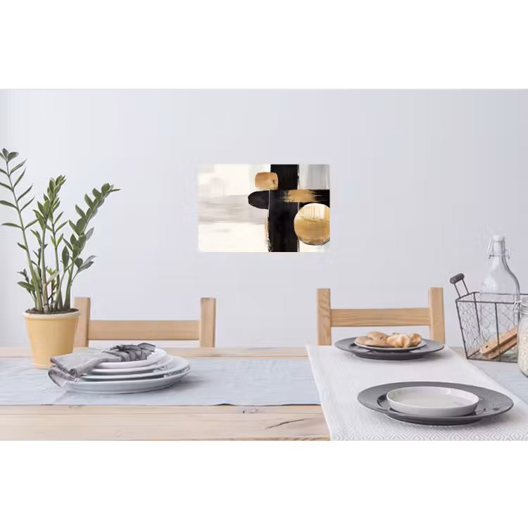 Vormen - Penseelstreken - Abstract - Goud Muursticker klein -eettafel