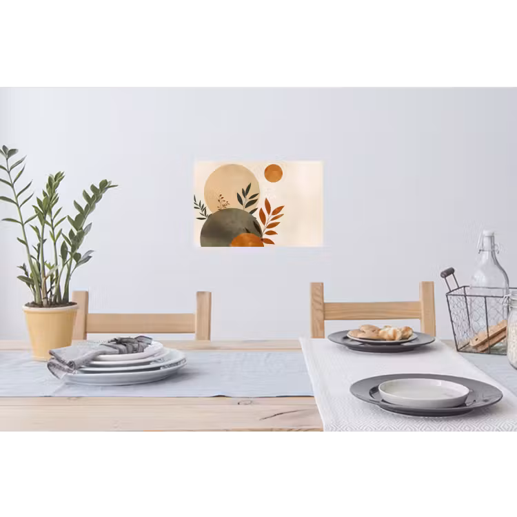 Vormen - Rond - Bladeren - Beige Muursticker klein -eettafel