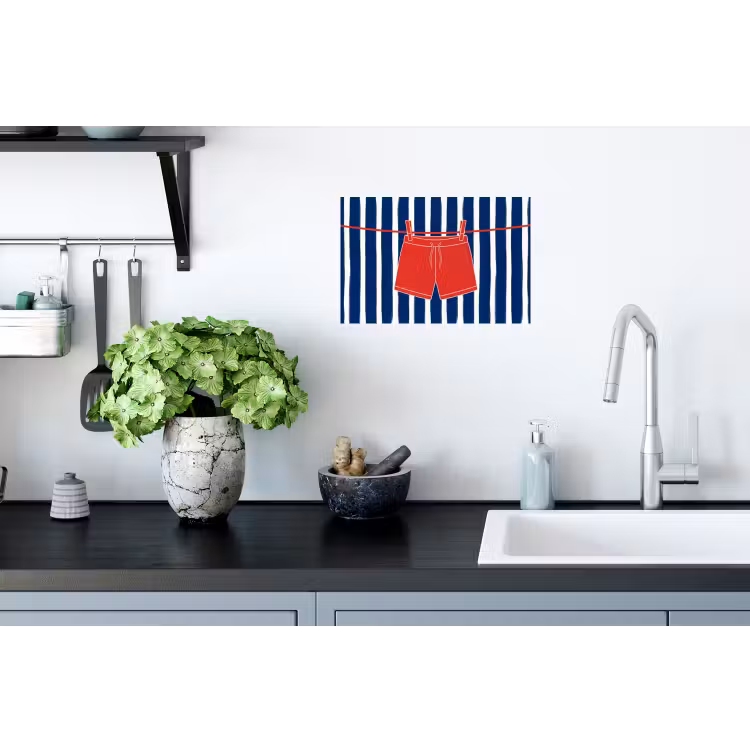Shorts - Waslijn - Zomer - Illustratie - Rood Muursticker klein -keuken
