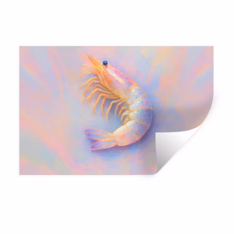 Garnaal - Subtiele structuur - Blauw - Roze Muursticker klein -3d
